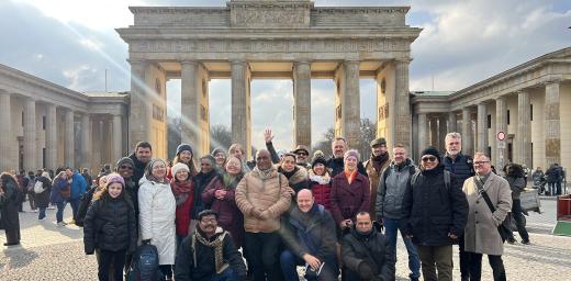 Participants and staff of the 26th International Theological Seminar for Pastors held in Wittenberg, Germany, during an excursion to Berlin, standing in front of the Brandenburg Gate. Photo: LWF Center Wittenberg