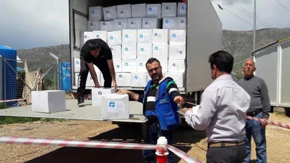 Nabeel Gorgees during a distribution in the program’s early days, in 2014. Photo: LWF Iraq