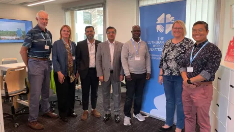 LWF staff with Tapan Kumar Karmaker and Tarik Sayed Harun, RDRS. Photo: LWF/ C. Kästner-Meyer