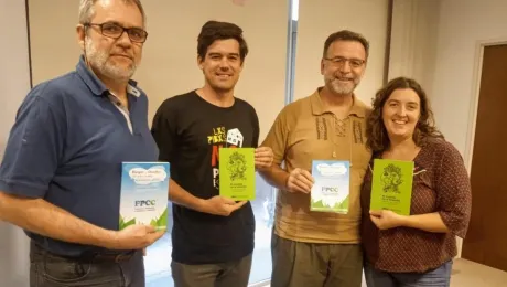 Pastor Pedro Kalmbach, Romario Dohmann, Pastor Daniel Beros y Deborah Cirigliano forman parte del equipo del PPCC que presentó material para trabajar el "cuidado de la creación" con las comunidades.