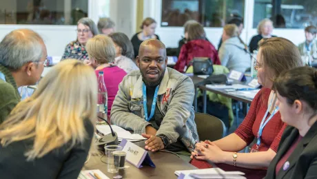 Harry Morudu of the Evangelical Lutheran Church in Southern Africa, a former LWF Scholarship recipient, shares perspectives from his context at a Gender Justic consultation in Geneva. Photo: LWF/A. Hillert