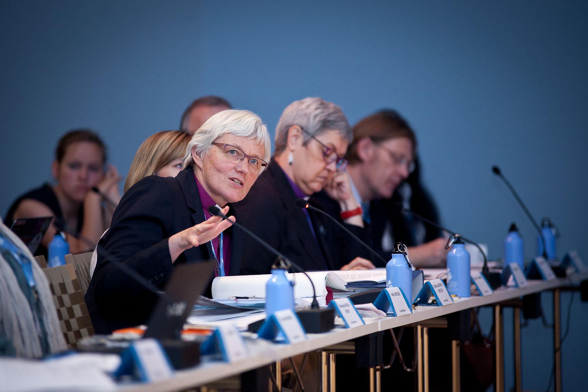 Archbishop Dr Antje JackelÃ©n speaks during the 2016 Council meeting.  Photo: LWF/Marko Schoeneberg.