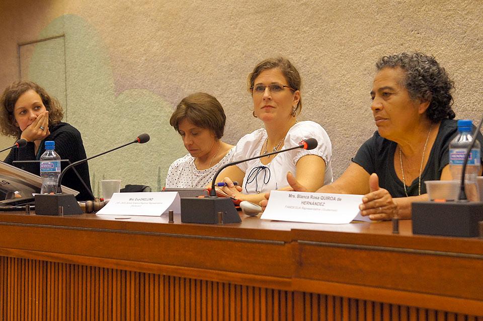 (left to right) Transitional Justice in Guatemala panel members Sofia Duyos Alvarez-Arenas, Marcie Mersky, Eva Ekelund (moderator) and Blanca Rosa Quiroa de HernÃ¡ndez Â© LWF/T. Rakoto