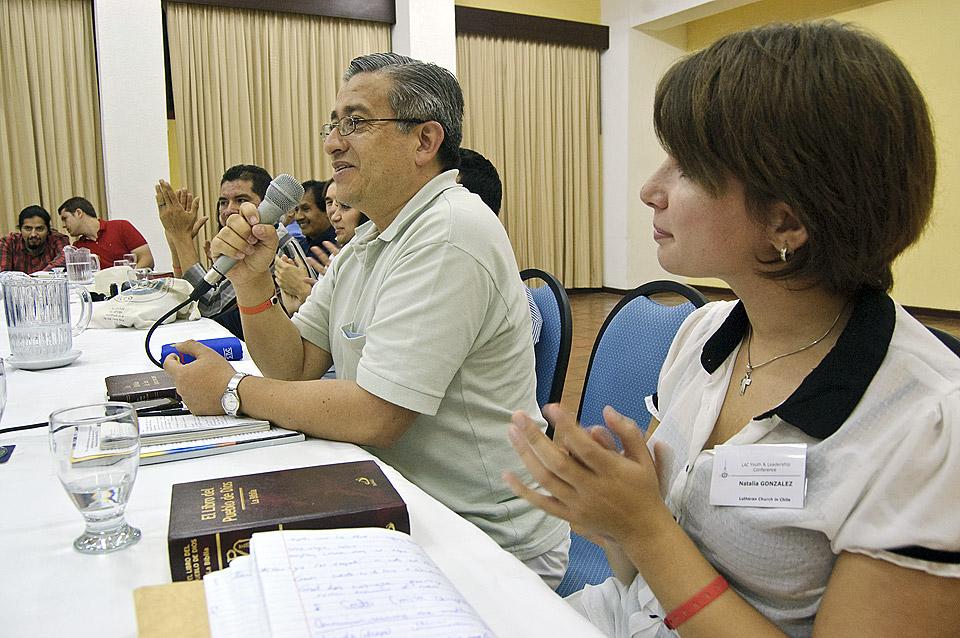 Bishop Eduardo MartÃ­nez of The Evangelical Lutheran Church of Colombia speaks at the LAC Leadership Conference in Managua, Nicaragua, 15â19 April. Â© LWF/Chelsea Macek