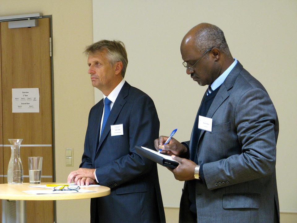 (left to right) Rev Martin Junge, LWF General Secretary, and Rev. Dr Musa P. Filibus, LWF Department for Mission and Development Director, at the Lutheran Theological Education for Communion Building consultation in Wittenberg Â© LWF/Anli Serfontein
