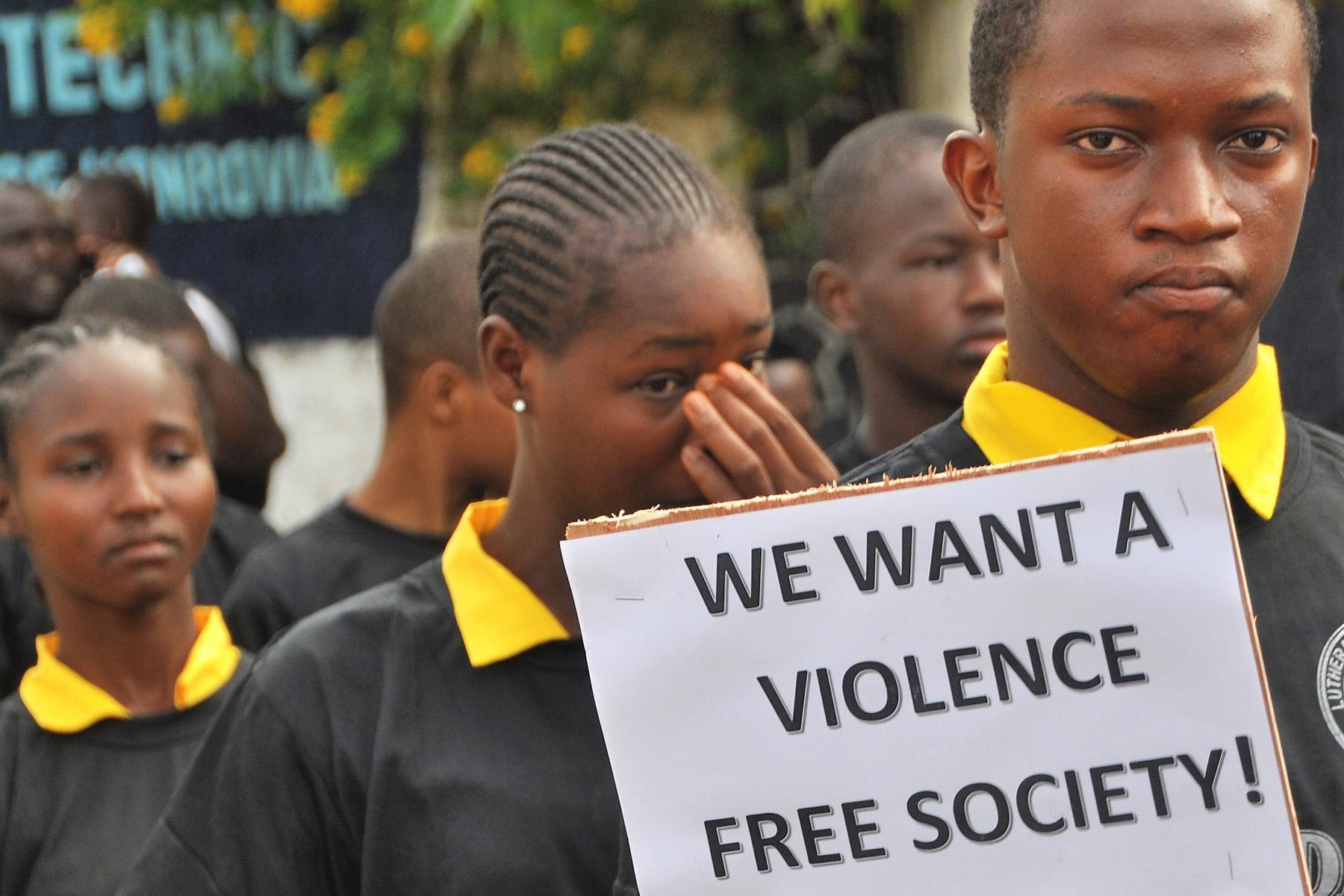 Children from four Lutheran Schools in Liberia take part in a march to say no to all forms of violence in their country. Photo: LCL/ Linda Johnson Seyenkulo