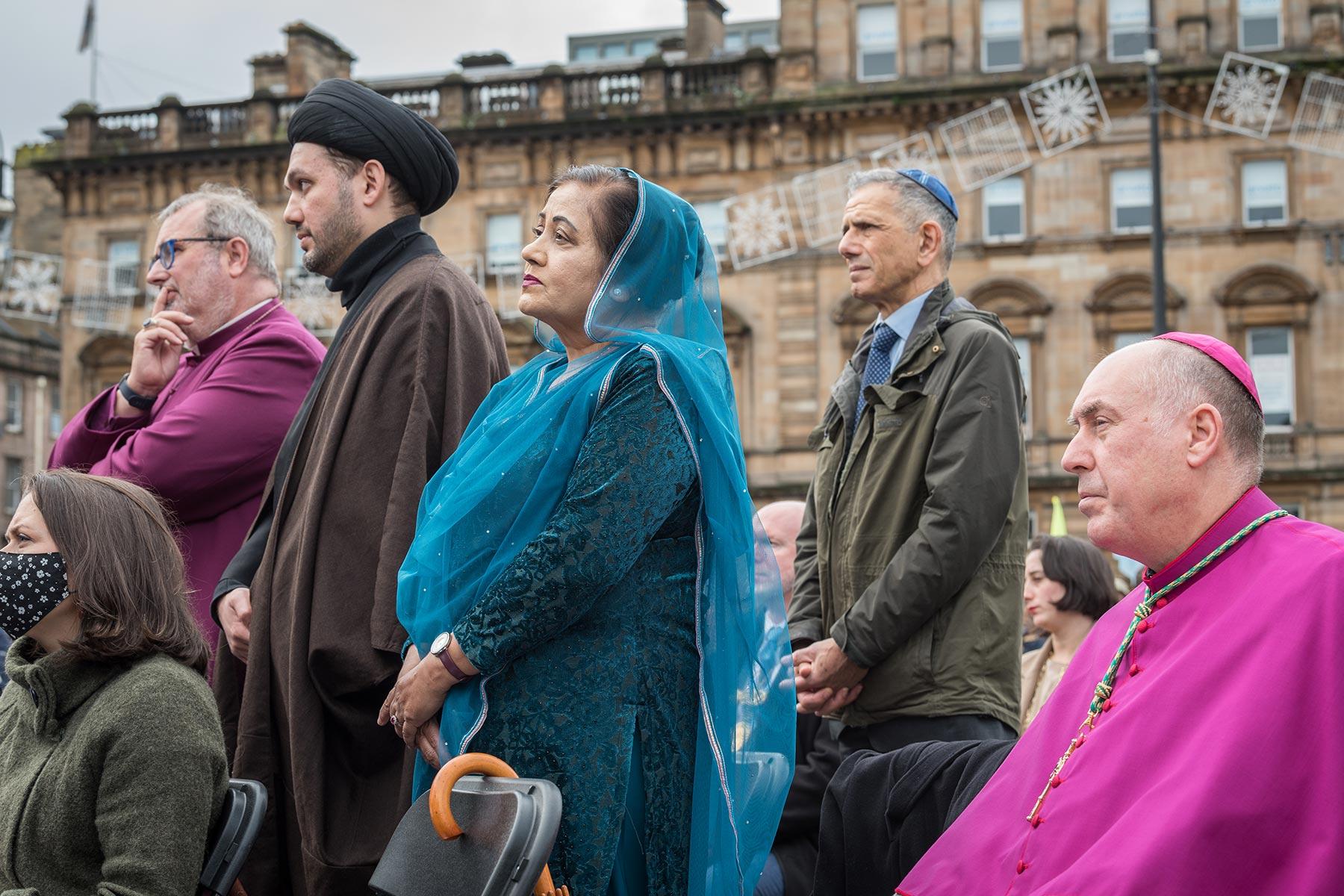 Interfaith vigil held at George Square on the opening day of the UN Climate Change Conference COP26 in Glasgow. The vigil gathered representatives from a wide range of religions as well as people of no faith. Photo: LWF/Albin Hillert