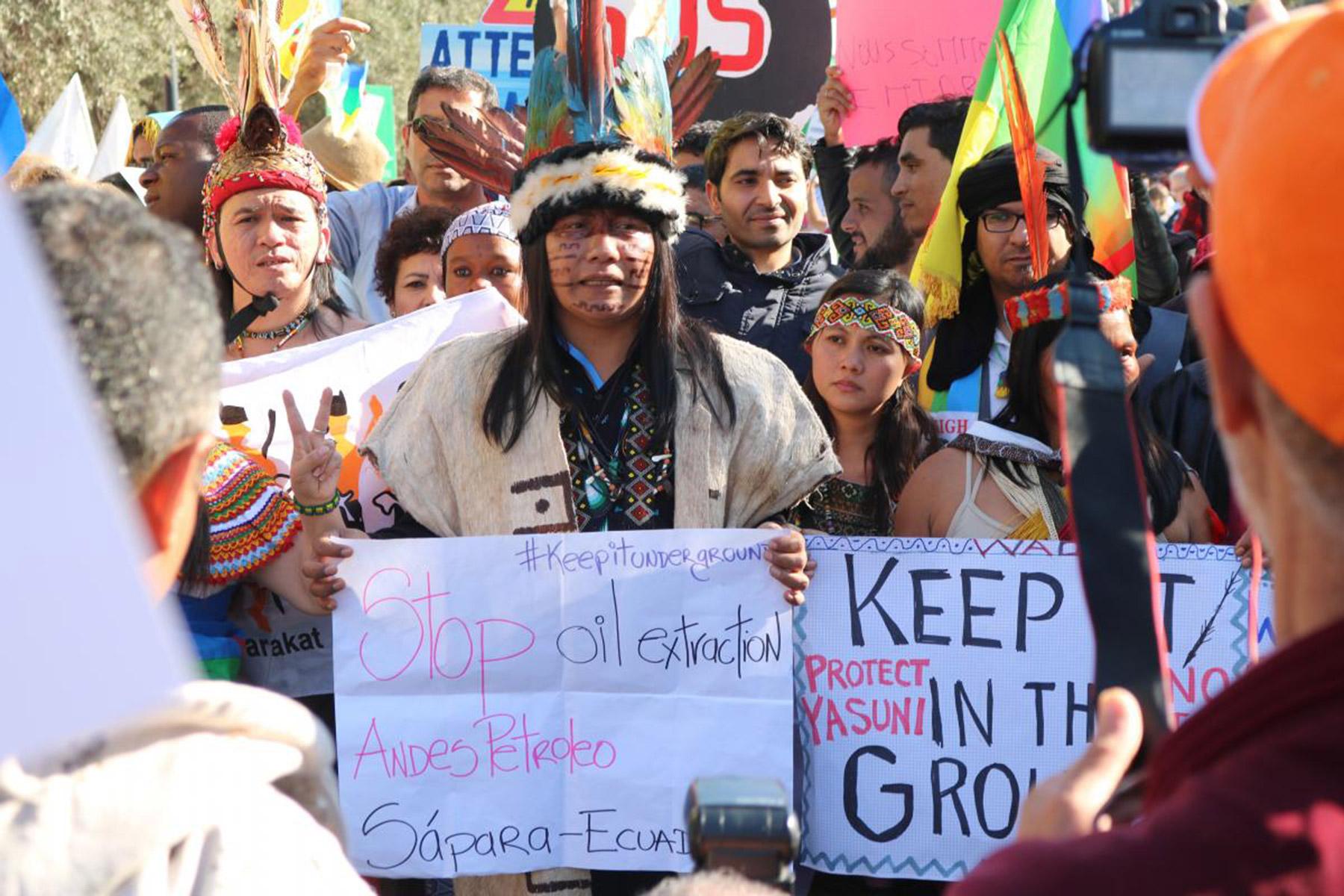 Indigene Gemeinschaften nehmen an einer Demonstration während des Welt-Klimagipfels COP22 in Marrakesch teil. Foto: Ivars Kupcis/ÖRK