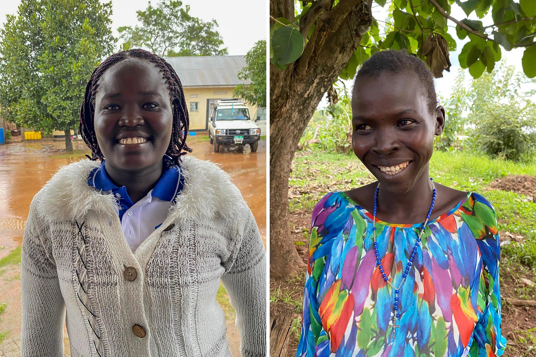 Adyero Paradise (l.), Rückkehrerin nach Magwi County und LWB-Südsudan-Mitarbeiterin und Lillian, eine Rückkehrerin nach Magwi County. Foto: LWB/C. Mattner