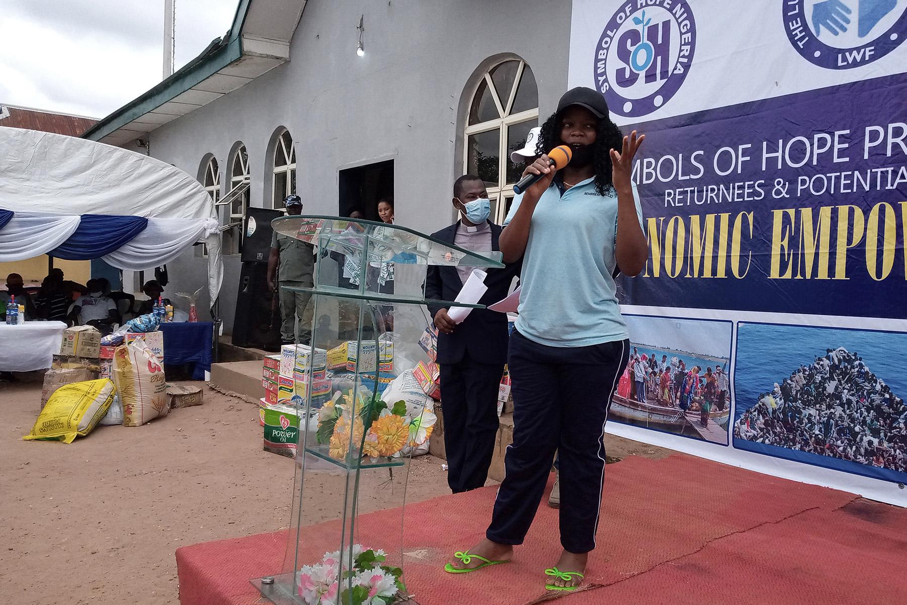 Ms Canaan Osagie speaking at the Symbols of Hope mid-September event in Benin City, southern Nigeria. All photos: SOH Nigeria