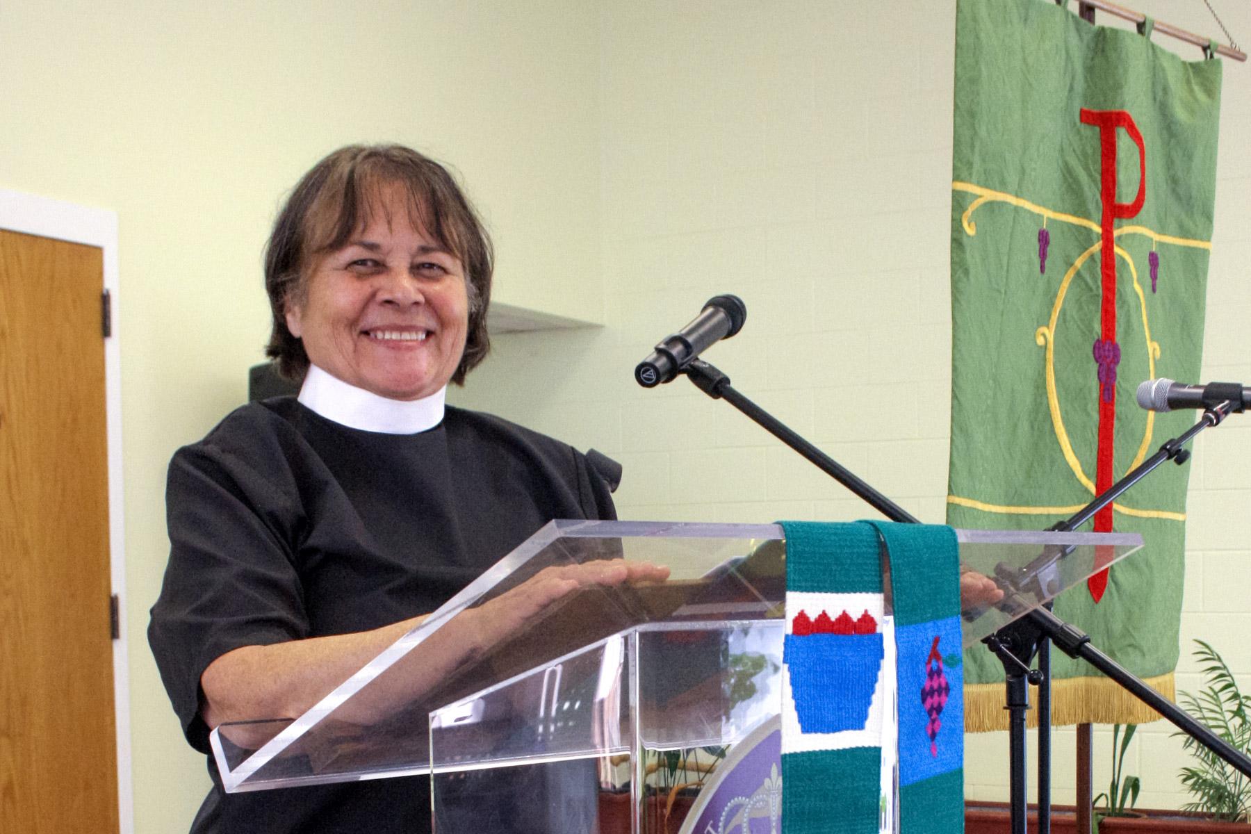 Rev. Joann Conroy, an Oglala Sioux woman, explains how the church might learn to care for creation from Indigenous people around the world. Photo: ELCA