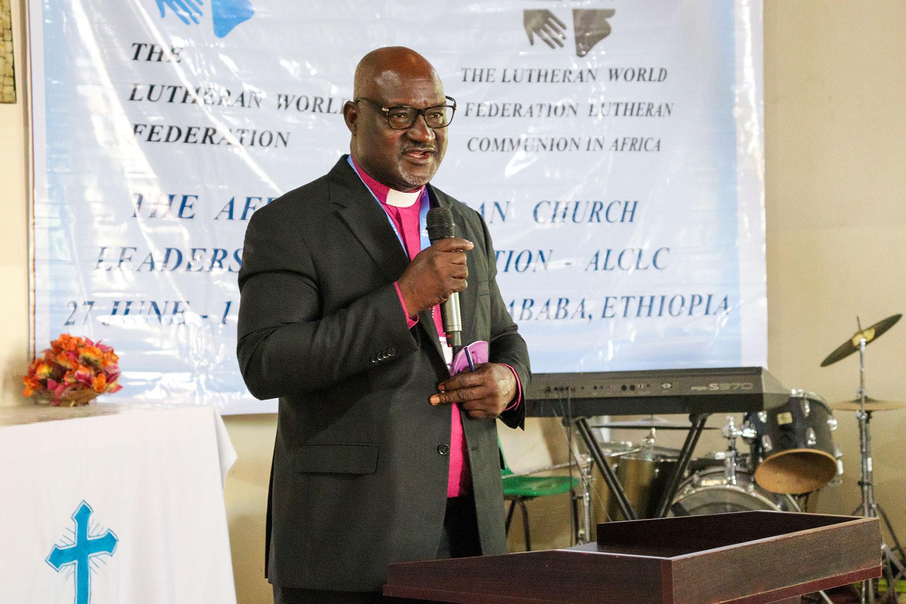LWF President and Lutheran Church of Christ in Nigeria Archbishop Dr Panti Filibus Musa, addressing participants at the ALCLC in Addis Ababa, Ethiopia.