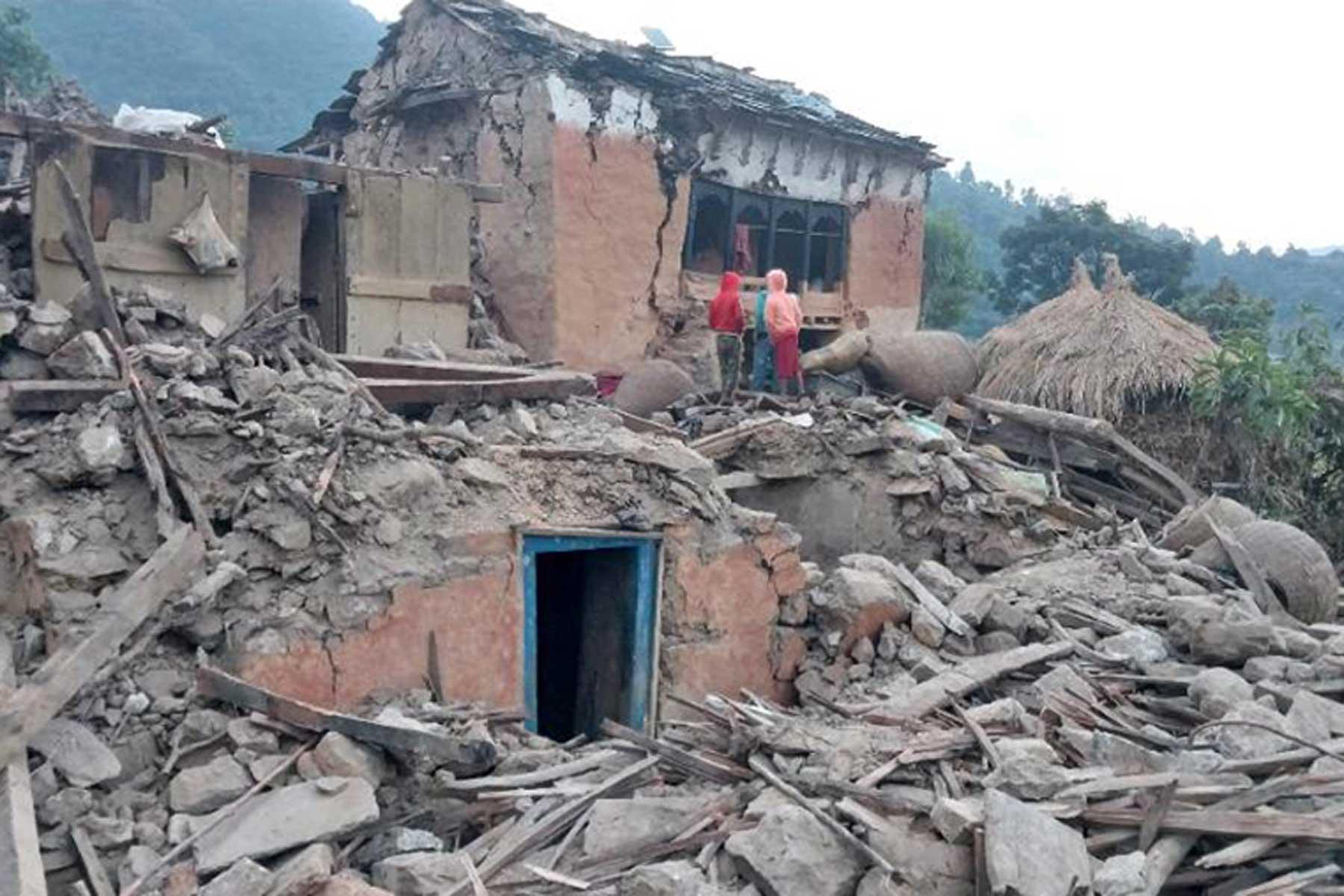 Damage in Pubichouki village, as seen the day after the main earthquake. Photo: onlinekhabar 