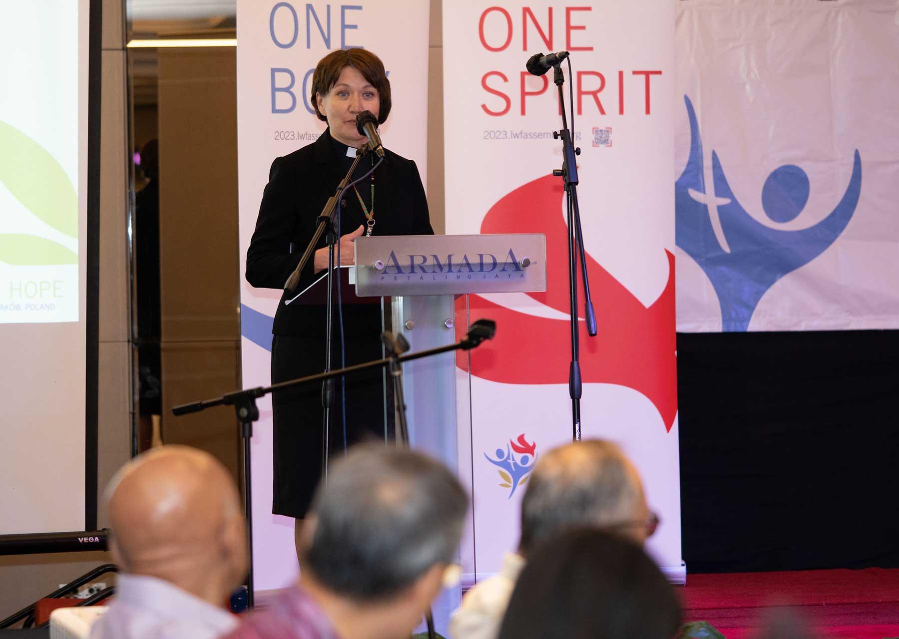 The General Secretary of the LWF, Rev. Dr. Anne Burghardt, presenting the Assembly theme during the Asia Pre-Assembly. Photo: LWF/Jotham Lee