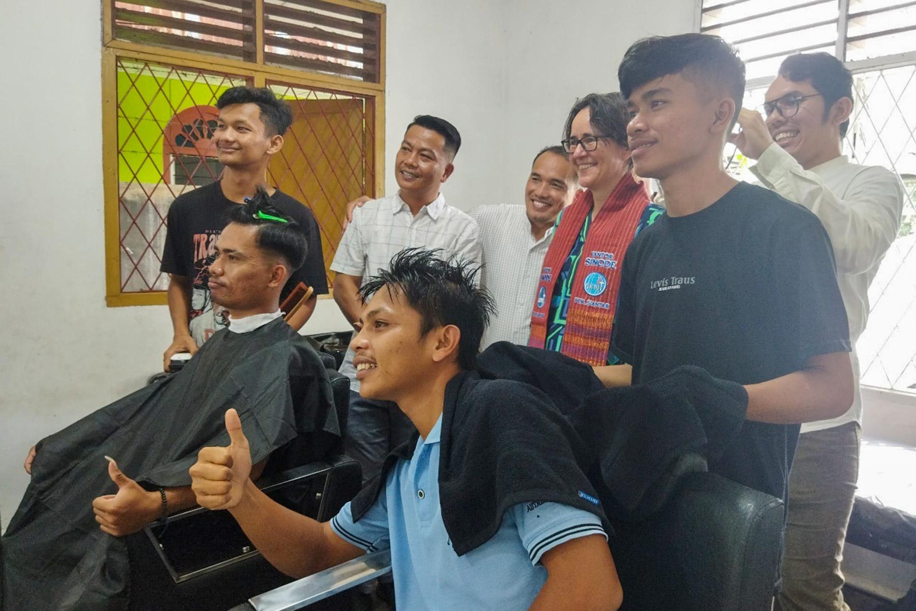 Barber trainees in a project run by the Christian Protestant Church in Indonesia (GKPI). Photo: GKPI 