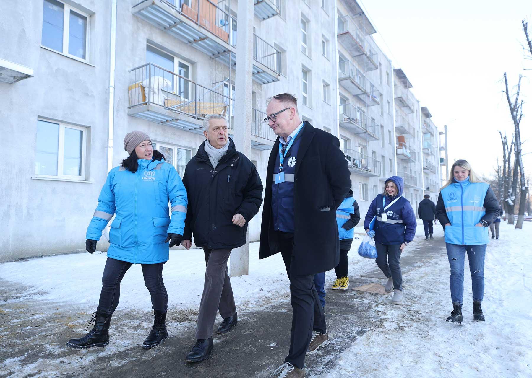LWF team leader Mark Mullan with UNHCR High Commissioner Filippo Grandi in Kharkiv. Photo: LWF/ Anatolyi Nazarenko