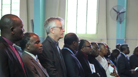 LWF General Secretary Rev. Martin Junge worships among several Lutheran leaders and ecumenical partners from around the world. Photo: Allison Westerhoff