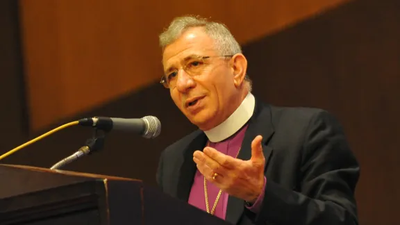 LWF President Bishop Dr Munib A. Younan presents his address to Council 2014 meeting in Medan, Indonesia, 12-17 June. Photo: LWF/S. Lawrence