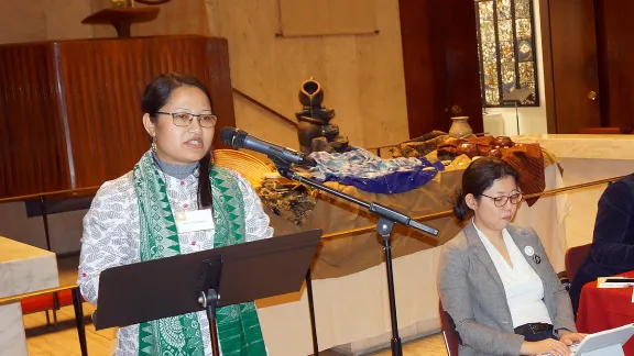 Ranjita Borgoary gives a presentation at a meeting associated with the Commission on the Status of Women. Photo: LWF