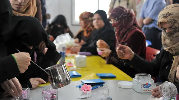 The LWF Peace Oasis in Zaâatari camp offers young people workshops in sports, art, music and non-violent conflict resolution. It also provides vocational training and counselling. Photo: LWF/M. Renaux