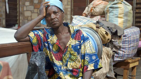 Internally displaced mother Naomie KomessÃ©, inside St Timothy Lutheran Church in CARâs capital, Bangui. Photo: LWF/P. Mumia