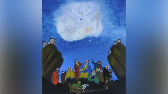 Painting by young Christian artist Swint Sanhtay for the Federation of Lutheran Churches in Myanmar.  