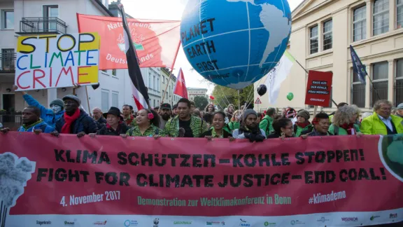 Thousands of climate activists from across the world took to the streets of Bonn just before the start of the UN climate conference COP23. Photo: WCC/Sean Hawkey