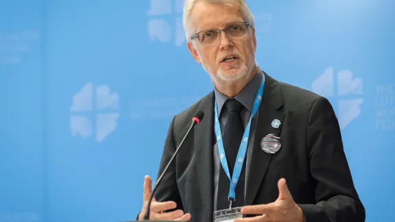 LWF General Secretary Rev. Dr Martin Junge, presents his report to the 2019 Council meeting Photo: LWF/Albin Hillert