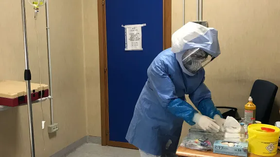 A nurse at the Villa Betania Evangelical Hospital wearing full protective gear to fight the spread of the COVID-19 virus. Photo: Brandmaker