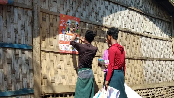 LWF is working in Myanmarâs Rakhine, Chin and Kayin States to support awareness raising on COVID-19 prevention. Here, posters are distributed in local languages with information on hygiene and other measures to stop the spread of infection. Photo: LWF Myanmar 