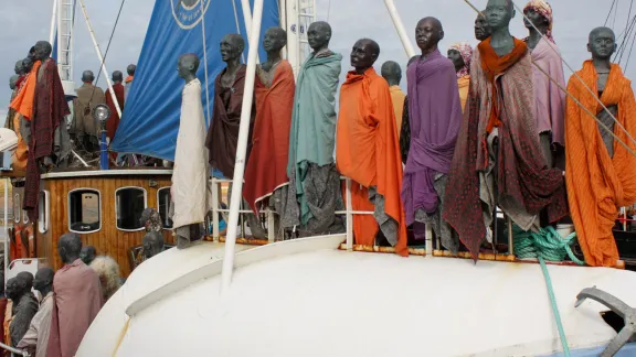 This sculpture, entitled âthe refugee shipâ, was made by Danish artist Jens Galschiot and exhibited at Nyhavn in Denmark.Photo: blondinrikard/Flickr (CC-BY)