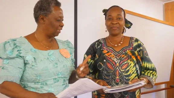 Dr Helen Kijo-Bisimba, of Tanzania (left), and Rev. Solange Yumba wa Nkulu, DRC, at the womenâs rights advocacy training in Geneva. Photo: LWF/P. Mumia