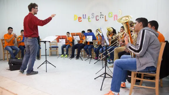 Brass for Peace make music at the ELCJHL School of Hope, Ramallah. Photo: ELCJHL