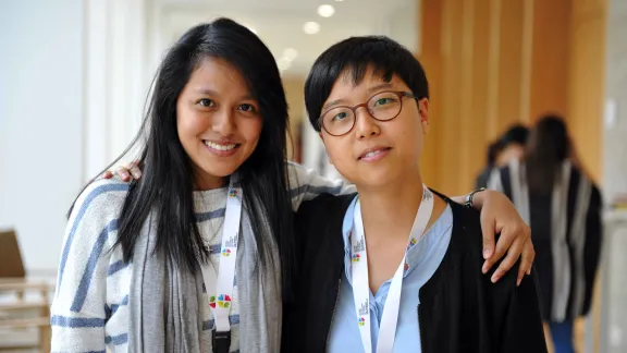 LWF Vice-President for Asia Eun-hae Kwon, right, with Sumita Chin, from Malaysia. Kwon says the ongoing witness of Lutherans motivates her to serve. Photo: LWF/M. Renaux