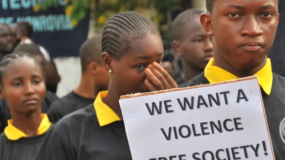 Children from four Lutheran Schools in Liberia take part in a march to say no to all forms of violence in their country. Photo: LCL/ Linda Johnson Seyenkulo