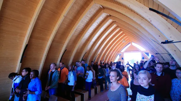  The first morning devotion at this beautiful small chapel near Heja Game Lodge before the long trip to Ondangwa, trip to Ondangwa. Tweflth Assembly. Photo: LWF/JC Valeriano