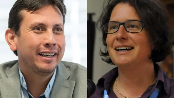 Rev. Atahualpa Hernandez, Bishop President of the Evangelical Lutheran Church of Colombia, and Rev. Dr Simone Sinn, professor of ecumenical theology at the BosseyÂ EcumenicalÂ Institute.Â Photos: LWF/Albin Hillert and LWF/A. Danielsson