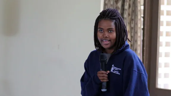 Young reformer Melisa Hove, Evangelical Lutheran Church in Zimbabwe, addressing the 2019 Africa Lutheran Church Leadership Consultation in Moshi, Tanzania. Photo: ALCINET 