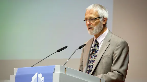 Addressing the June 2016 LWF Council in Wittenberg, Germany, Jean Daniel PlÃ¼ss, of the Swiss Pentecostal Mission said international dialogue between the LWF and classical Pentecostals provides an opportunity to offer mutual experiences and insights. Photo: LWF/Marko Schoeneberg