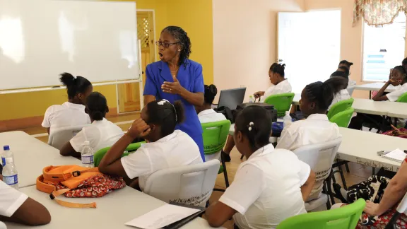 Photo caption: Womenâs Centre in Kingston, Jamaica, offering education to young mothers so they can continue their education after having their baby. Â© Peter Williams/WCC