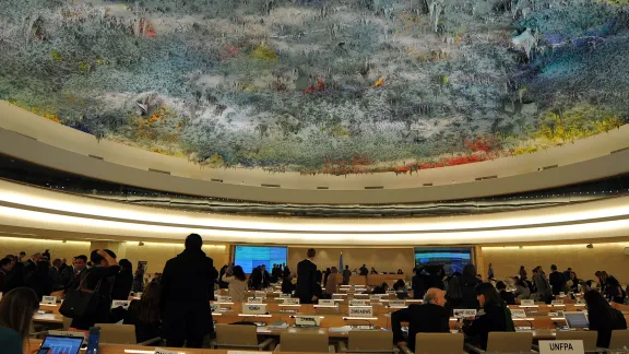 Ceiling of the UN Human Rights Council, by Spanish painter Miquel BarcelÃ³. Photo: LWF/C. KÃ¤stner