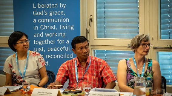 LWF Third International Lay Leadersâ Seminar, held from 27 June to 6 July in Geneva and Wittenberg. Participants Mabel Ngee-fui Ho (Malaysia), Melkion Panuaitan (Indonesia) and Anna Christine Ursula Unruh-lungfiel (Germany). Photo: LWF/S. Gallay