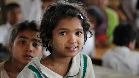 Internally displaced Rohingya girls at a camp in Myanmarâs Rakhine State. Photo: LWF Myanmar/Phyo Aung Hein