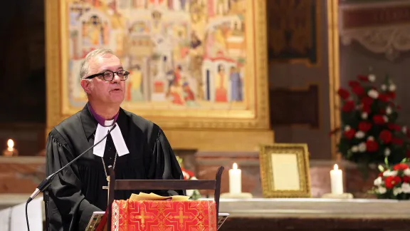 Bishop Dr Frank Otfried July, chairperson of the GNC/LWF preaching in the Basilica of St Bartholomew during the commemoration service for the Polish Lutheran Bishop Juliusz Bursche. Photo: GNC/LWF/F. HÃ¼bner