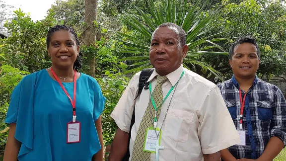 Malagasy Lutheran Church representatives: overseas mission coordinator Rakotondramiadana Holiharifetra, vice president Rev. Andrianjafy Octave Benil, and pastor Rev. Ravaka Ratovohery. Photo: LWF/P. Lok