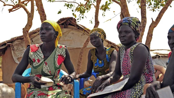 A cooperative of South Sudanese women in Njumanzi refugee settlement, Northern Uganda. LWF gave them goats to start a livelihood activity. Photo: LWF/C. KÃ¤stner