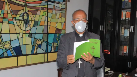 Ethiopian Evangelical Church Mekane Yesus President Rev. Yonas Yigezu Dibisa in his office in Addis Ababa. Photo: EECMY