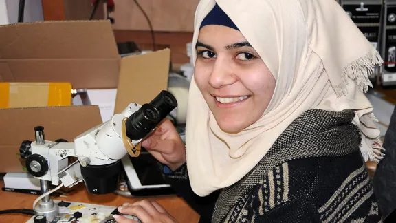 Ghadeer Altawil at her work station in Beit Hanina. Photo: LWF/ Jerusalem