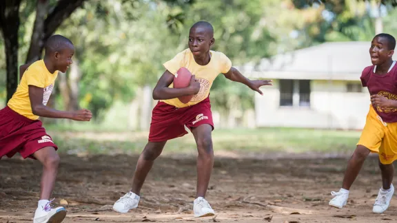 A group of students at Ricks Institute play football in the schoolyard. All photos: LWF/Albin Hillert