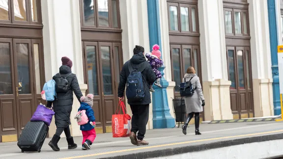 Refugees arrive at the train station in northeast Hungary after crossing the border from Ukraine. Photo: LWF/Albin Hillert